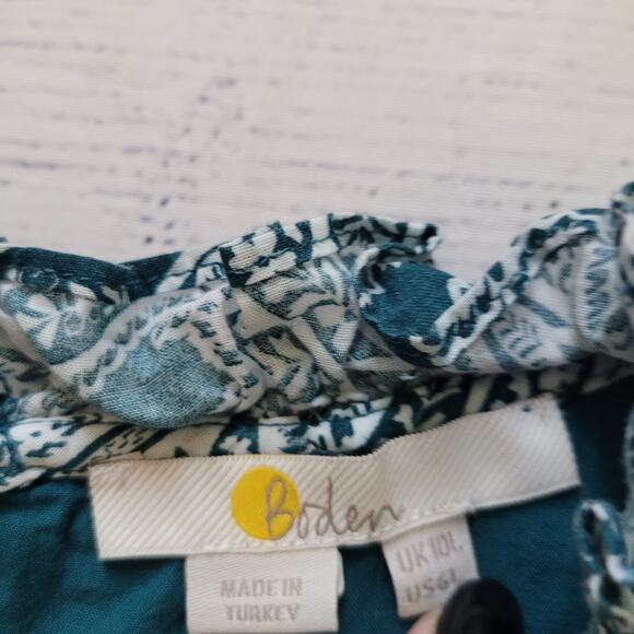 Boden Size 6L Sleeveless Smocked Mini Dress Green Paisley Bud Pockets - Picture 6 of 7